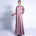 G1318#Autumn Satin Matte A-Line Dress Balloon Sleeve Basic Long Dress