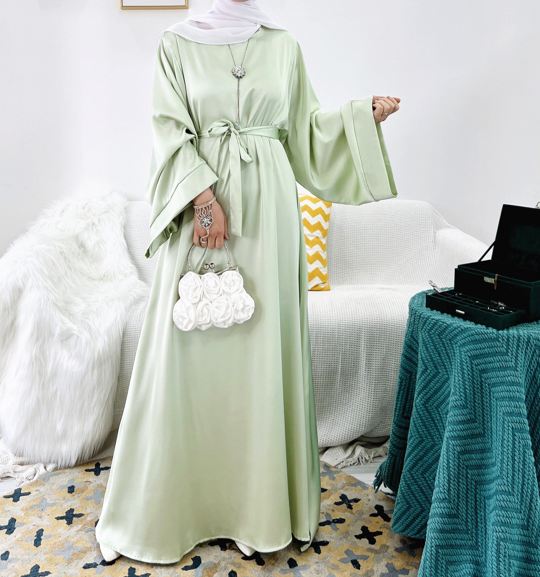 1503#Satin Islamic Dresses for women pakistan dubai clothing wholesale