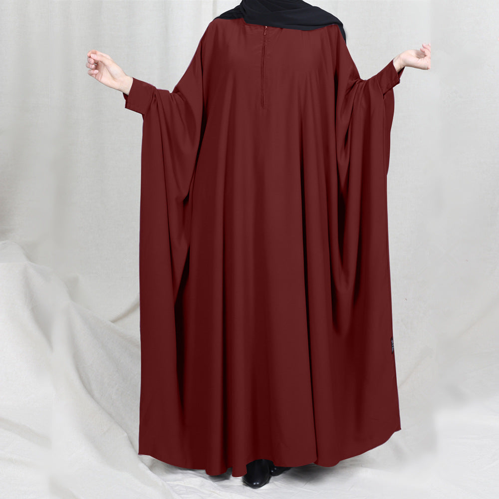 1425#Length : About 147cm / 58 Inch Solid Color Nida Jilbab_ Arab Plus Size Bat sleeves Prayer Dress Abaya