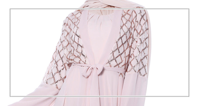 G9707#Muslim Women's Chiffon Cardigan Open Sequin Dubai Abaya