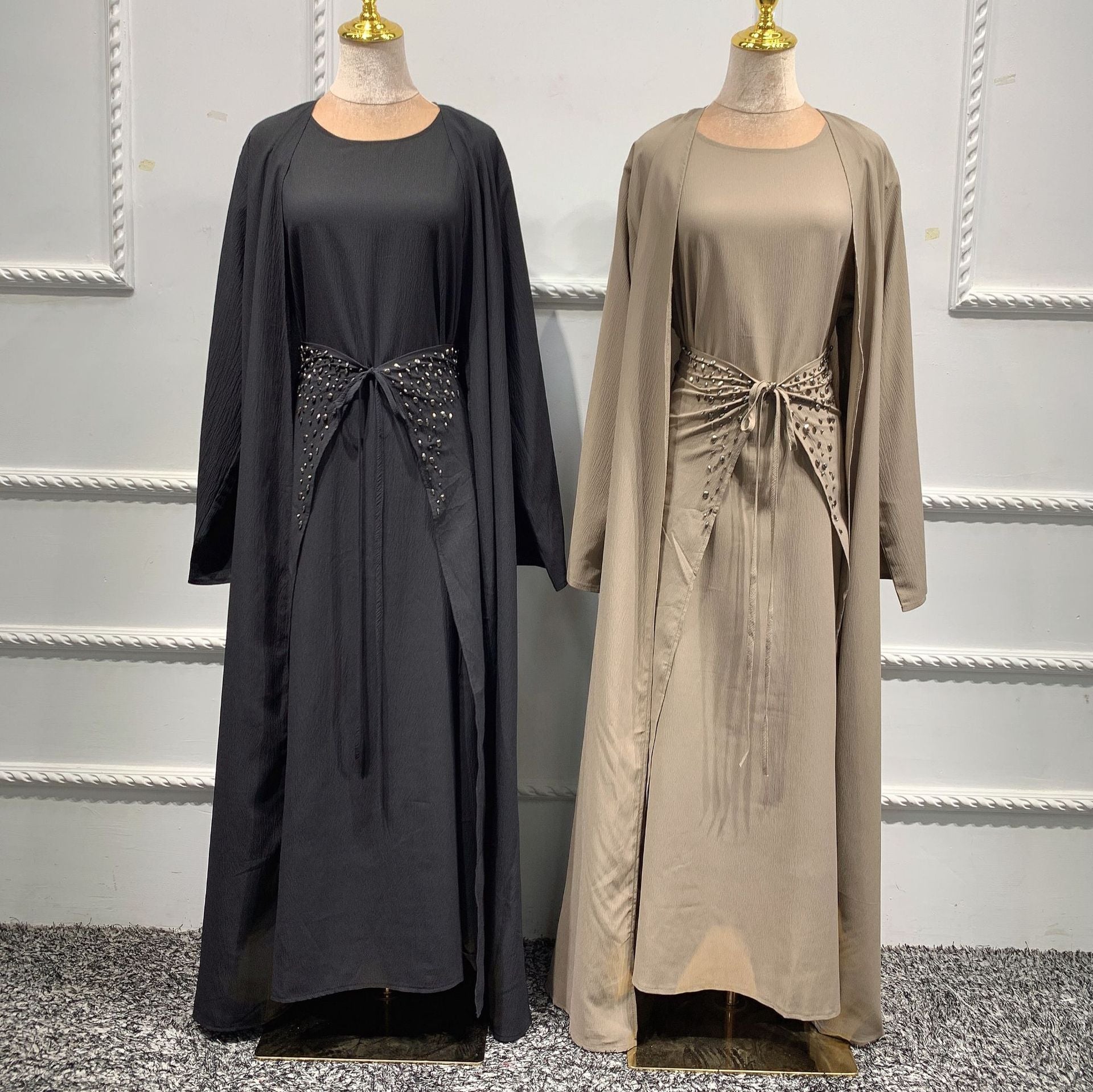 464#3piece islamic Dress Muslim slim abaya