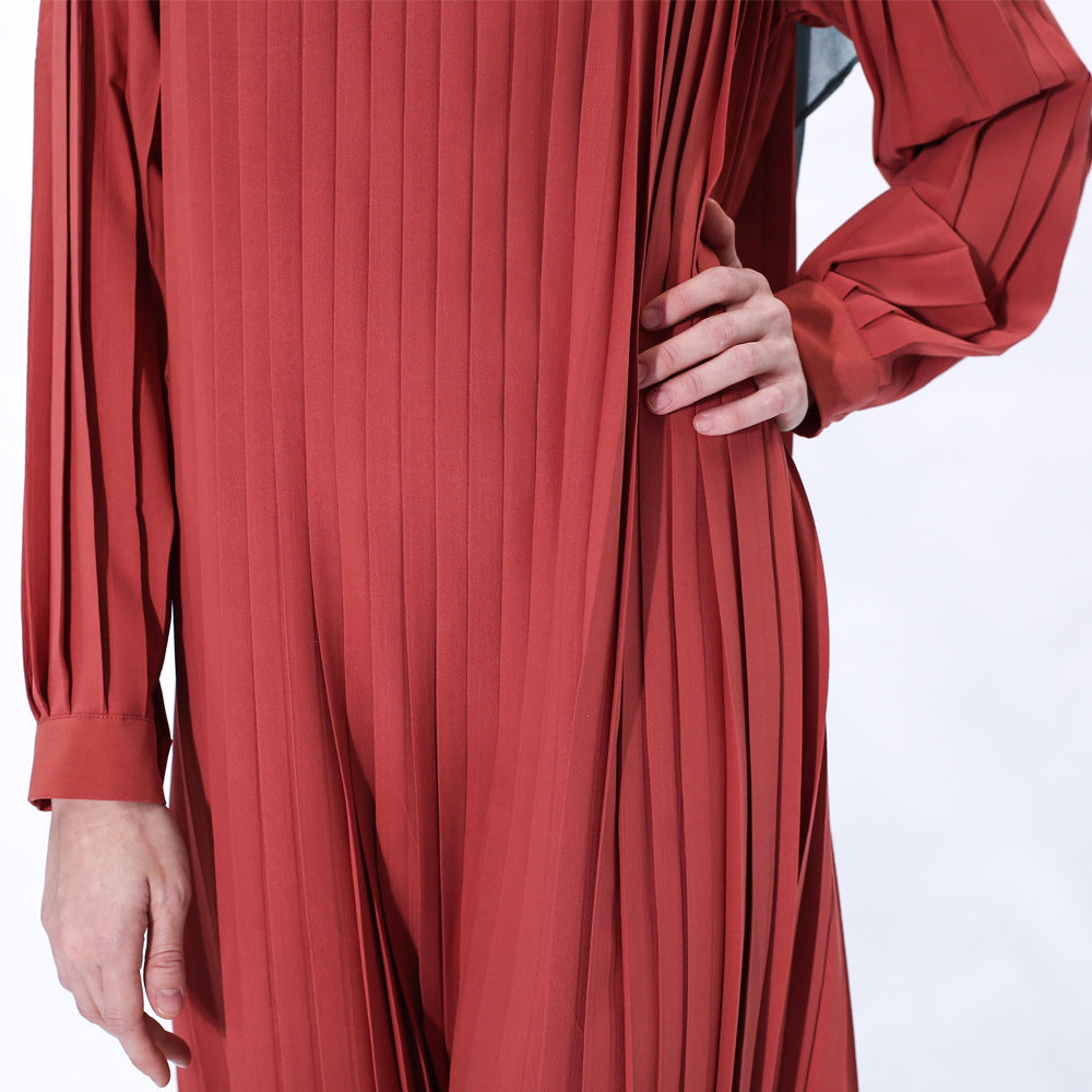 91236#Plus size women's autumn new pleated long muslim maxi dress
