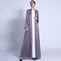 G1303#Solid Color Cuff Satin  CardiganTassel Diamond Pocket Long Dress For Women