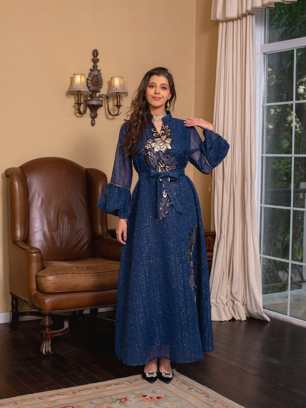 AB268#Middle East Abaya Muslim Ethnic Style Dubai Morocco Embroidery Doris Abaya Dress