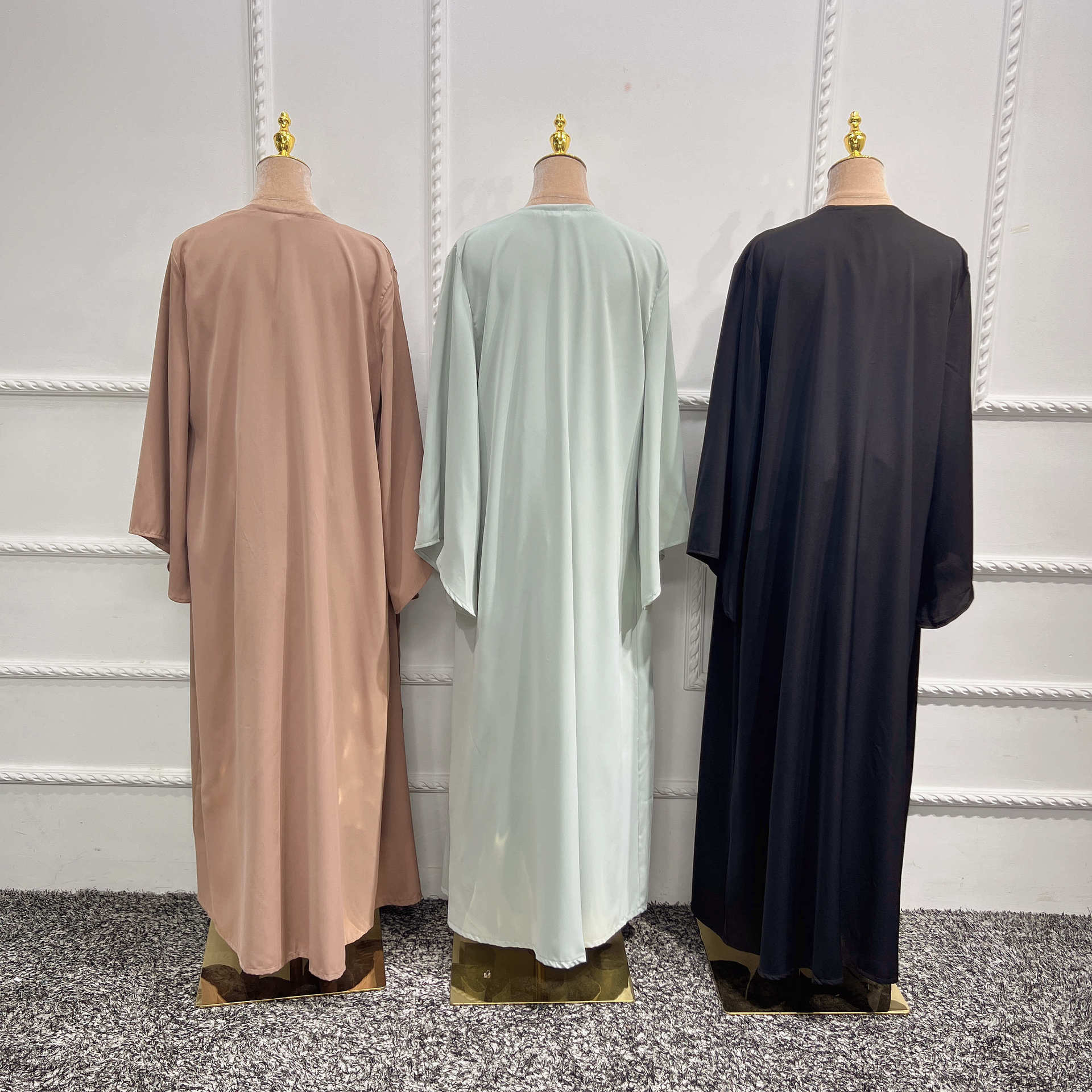 1506#3pcs Set Kimono Muslim Matching Outfit Cardigan Dress Wrap Skirt Set