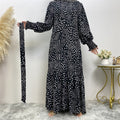 6541#Polka Dot Printed Maxi Dress Ladies Muslim Abaya Dresses Islamic Clothing