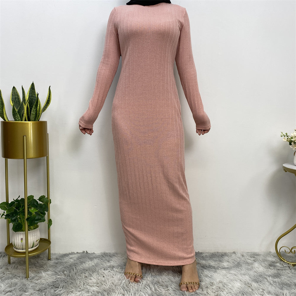387# Basic abaya long sleeve stretchable knit cotton inner dress