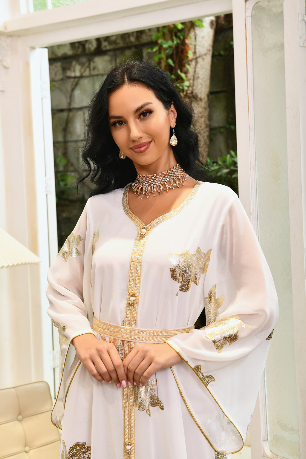 AB212#Chiffon elegant long sleeve dresses maxi abaya women