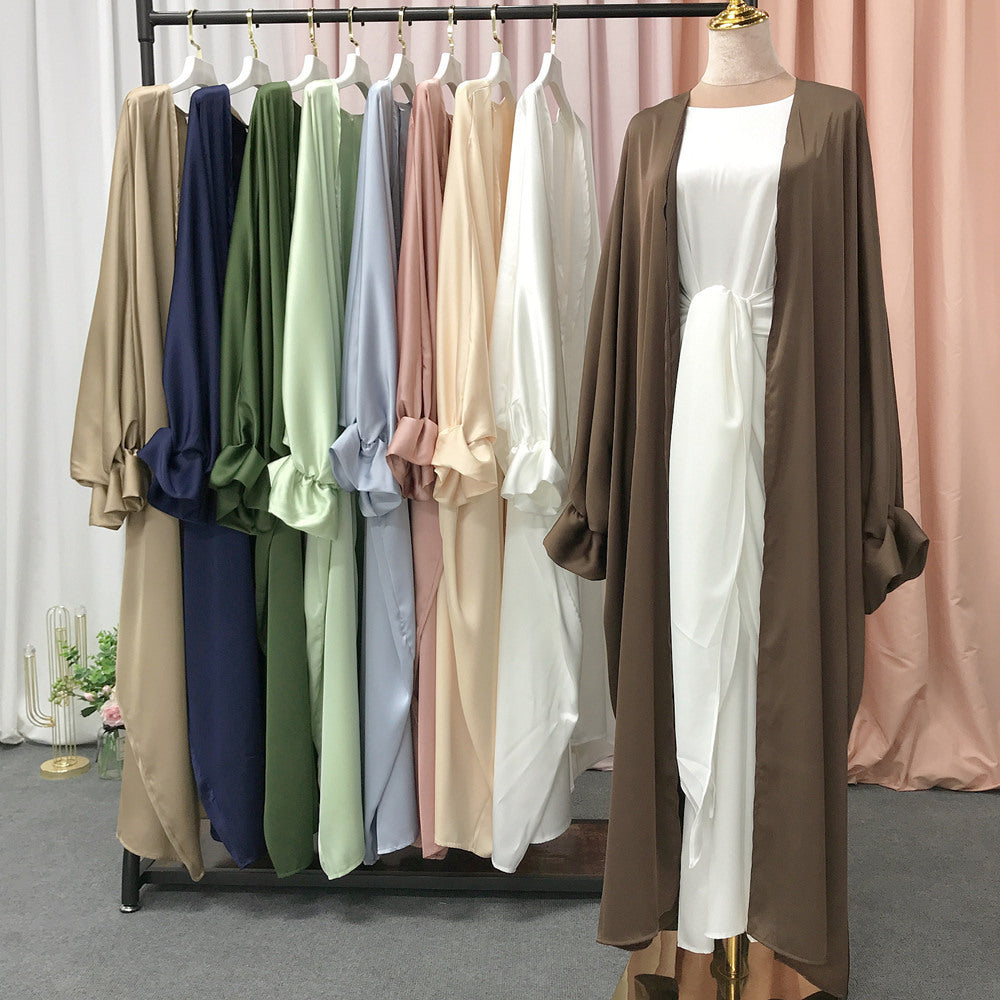 1490# Muslim Latest Open Abaya for EID Satin Kimono Abaya