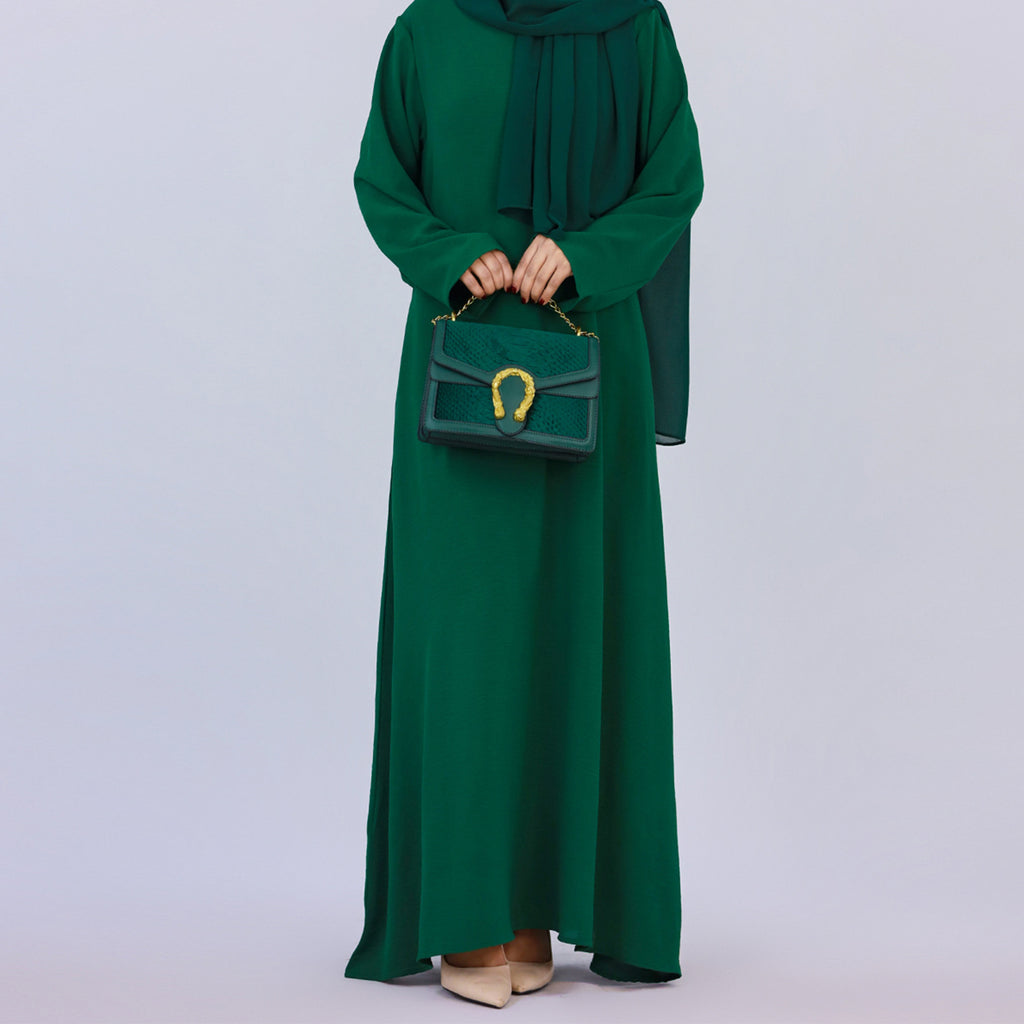 1593#On Sale Solid Color Long Sleeve Islamic Clothing Modest Closed Abaya Dress