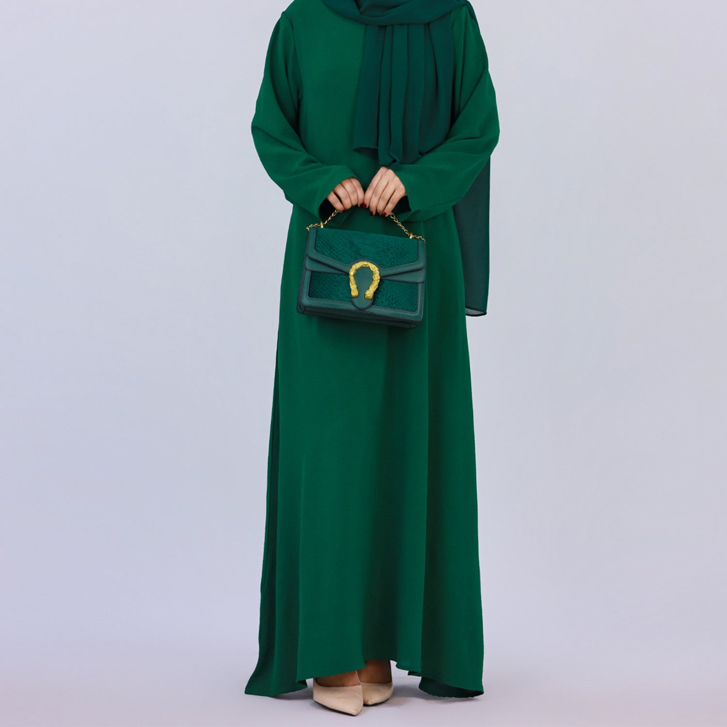 1593#On Sale Solid Color Long Sleeve Islamic Clothing Modest Closed Abaya Dress