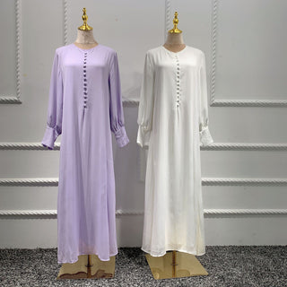 1458# Two Layers Heavy Chiffon Maxi Islamic Dress with Buttons