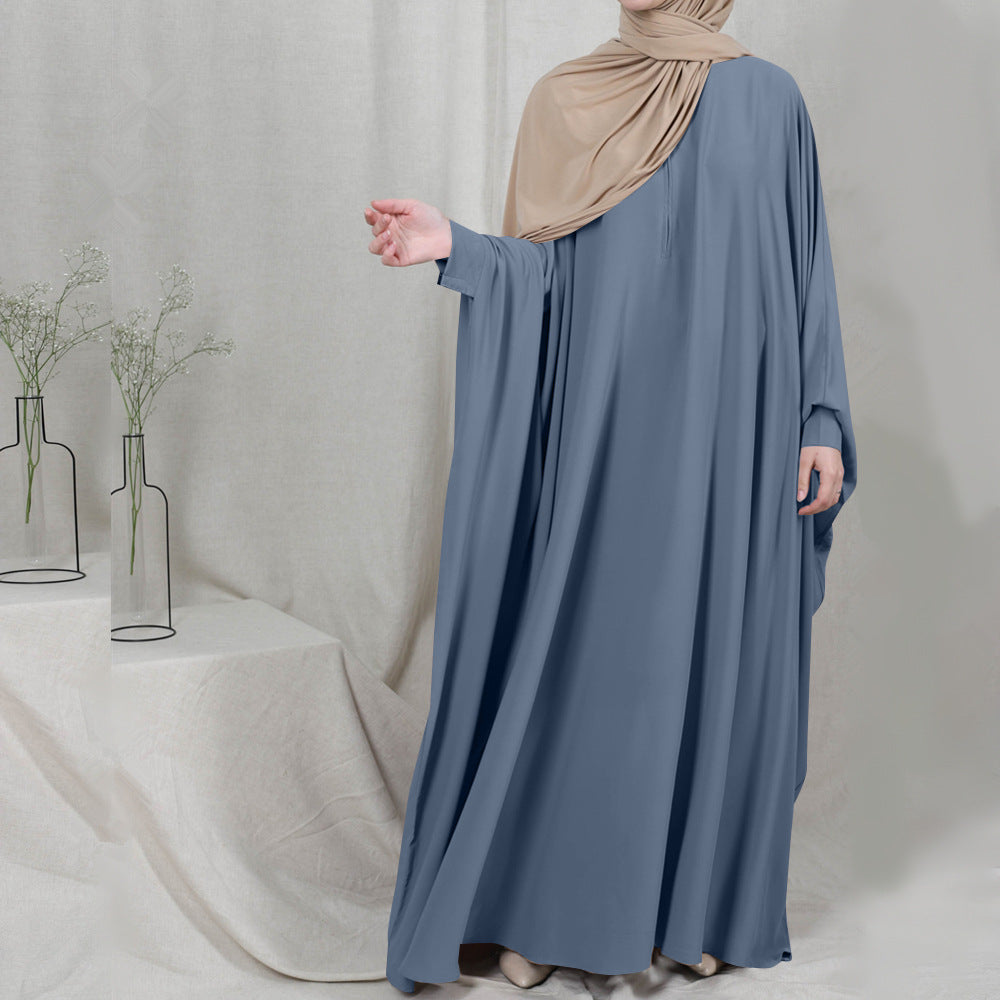 1425#Length : About 147cm / 58 Inch Solid Color Nida Jilbab_ Arab Plus Size Bat sleeves Prayer Dress Abaya