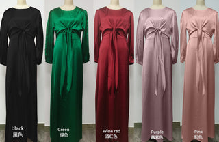 1433#Fancy women  muslim dresses long sleeves maxi satin dress abaya