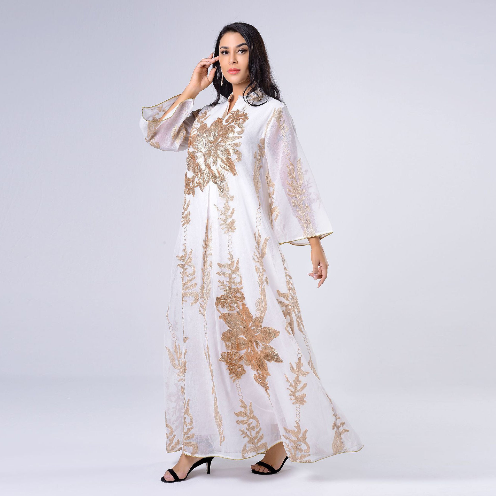 AB056# New burnt flower sequin dress light luxury ladies party dress Muslim abaya women's clothing