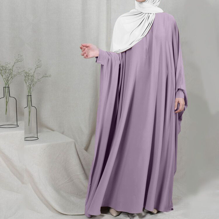 1425#Length : About 147cm / 58 Inch Solid Color Nida Jilbab_ Arab Plus Size Bat sleeves Prayer Dress Abaya