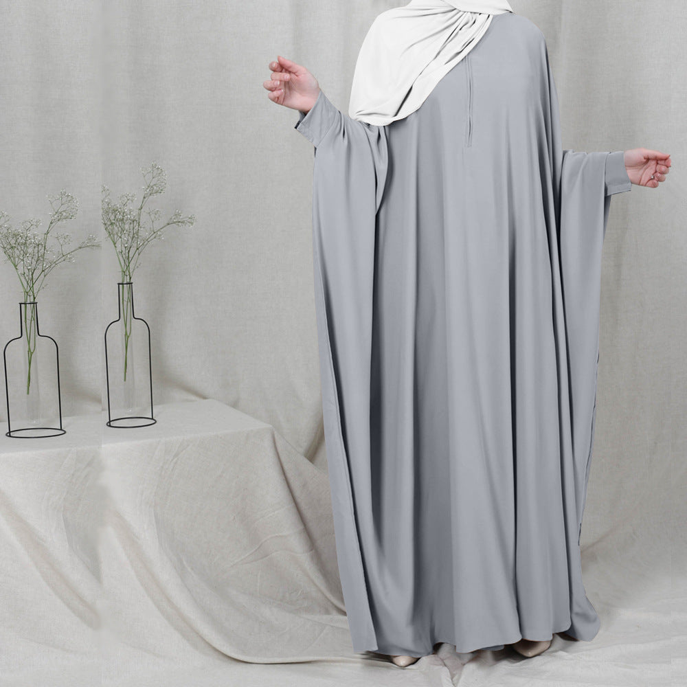 1425#Length : About 147cm / 58 Inch Solid Color Nida Jilbab_ Arab Plus Size Bat sleeves Prayer Dress Abaya