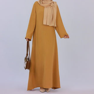 1593#On Sale Solid Color Long Sleeve Islamic Clothing Modest Closed Abaya Dress