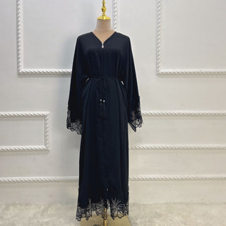 1579-1#Embroidery Classy Black Abaya Islamic fashion Open Cardigan EID Clothing