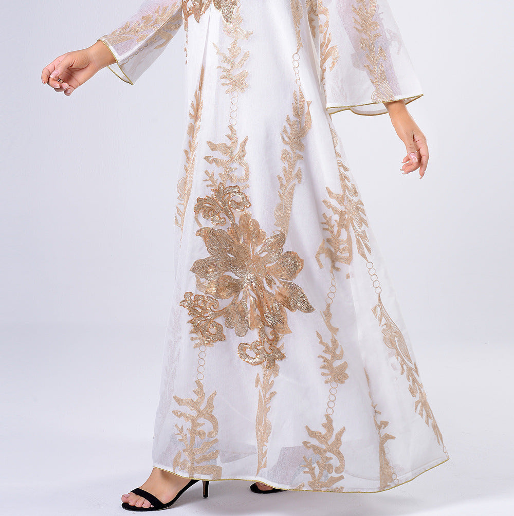AB056# New burnt flower sequin dress light luxury ladies party dress Muslim abaya women's clothing