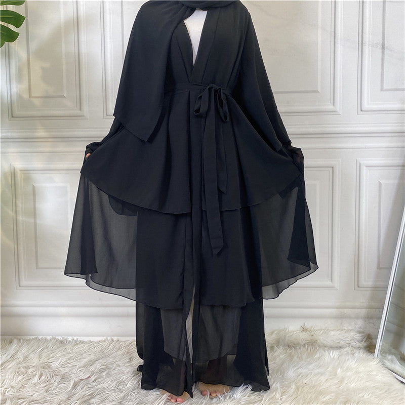 896# Best seller 3 layered chiffon open abaya cardigan