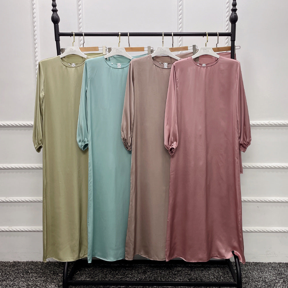 1590# 2pc Satin Abaya wrap skirt set islamic clothing modest women muslim dresses