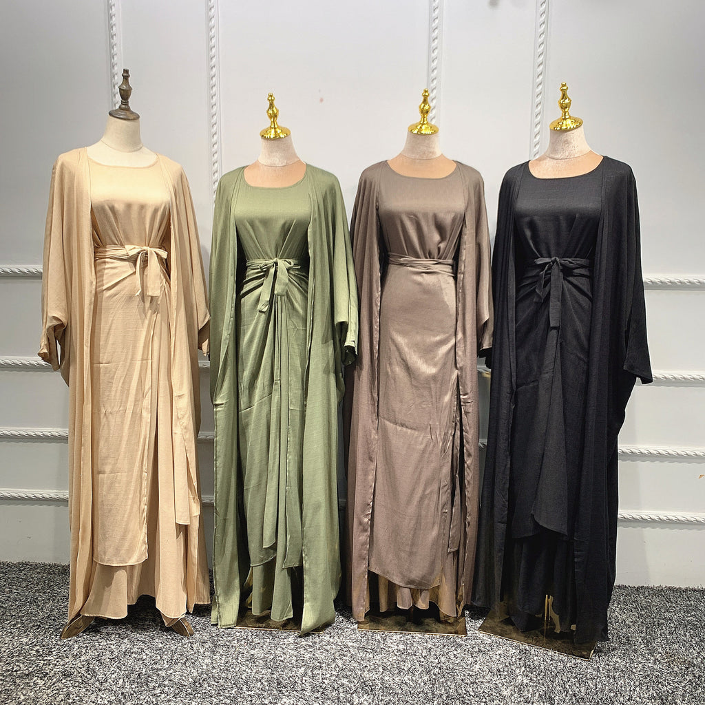1452#3pcs Set kimono open Cardigan Islamic Clothing Muslim Dress