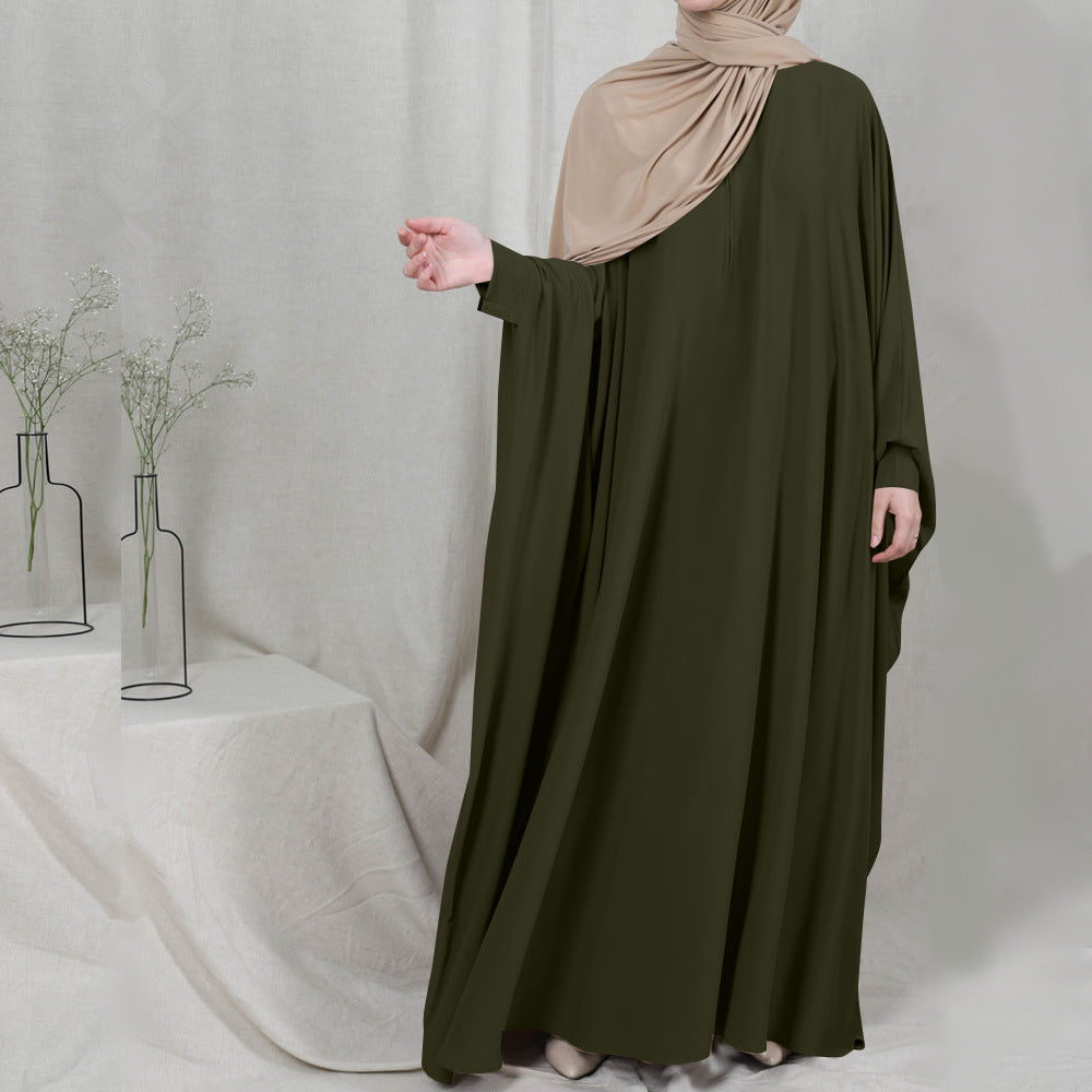 1425#Length : About 147cm / 58 Inch Solid Color Nida Jilbab_ Arab Plus Size Bat sleeves Prayer Dress Abaya