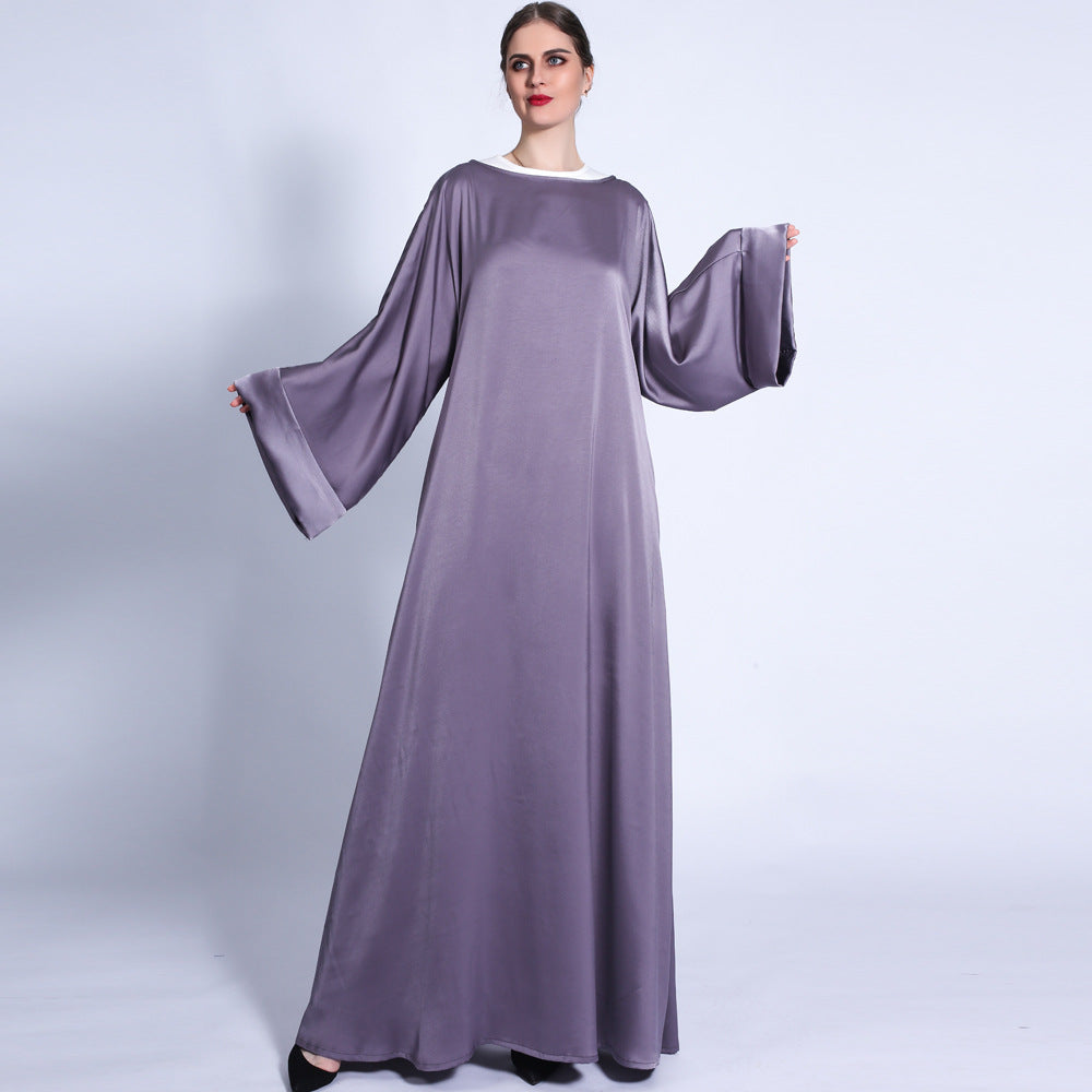 G1304#Autumn matte solid color  tassel diamond belt long muslim dress women