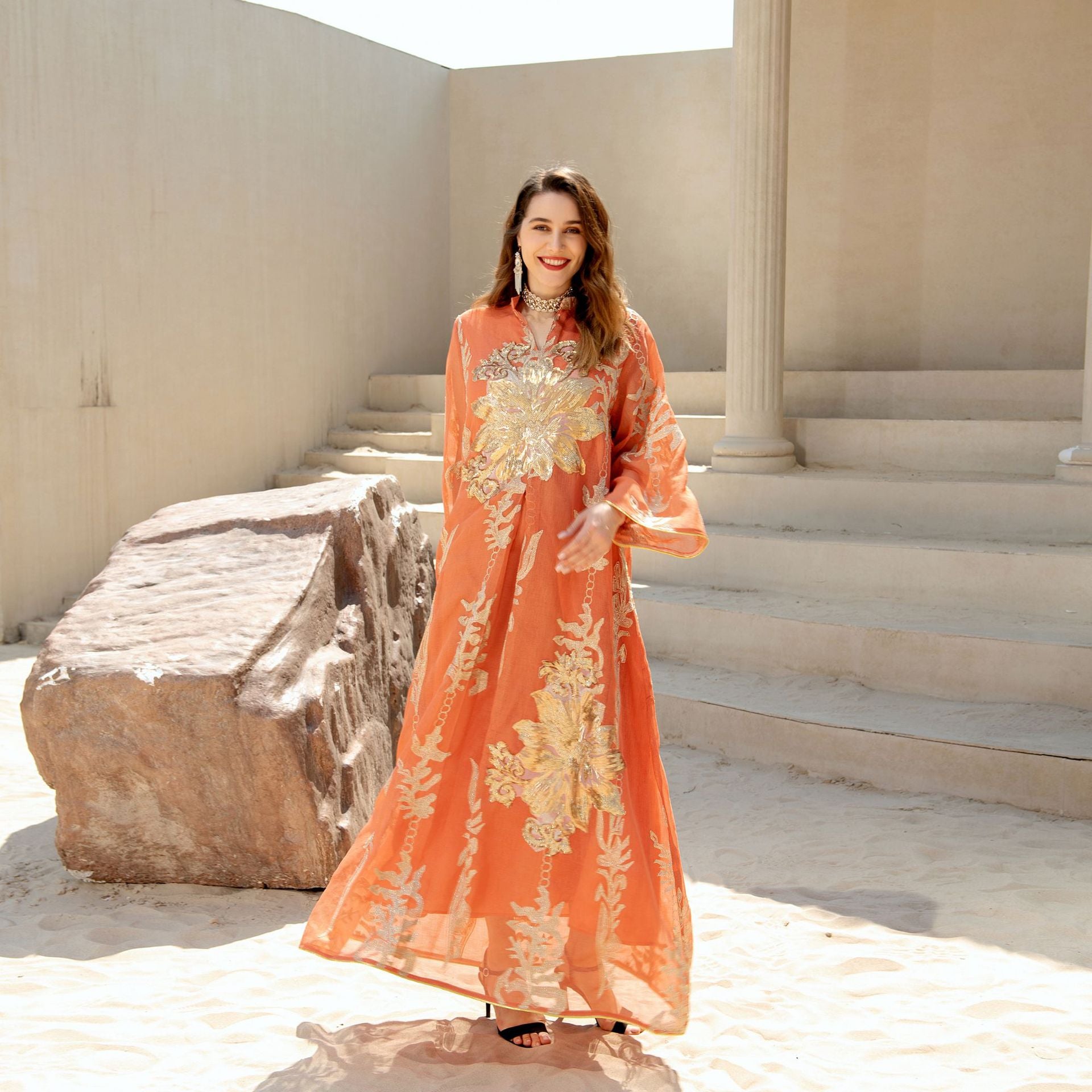AB056# New burnt flower sequin dress light luxury ladies party dress Muslim abaya women's clothing