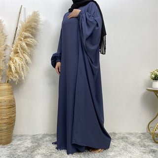 689#Premium nida solid color batwing closed abaya maxi dresses with back zipper