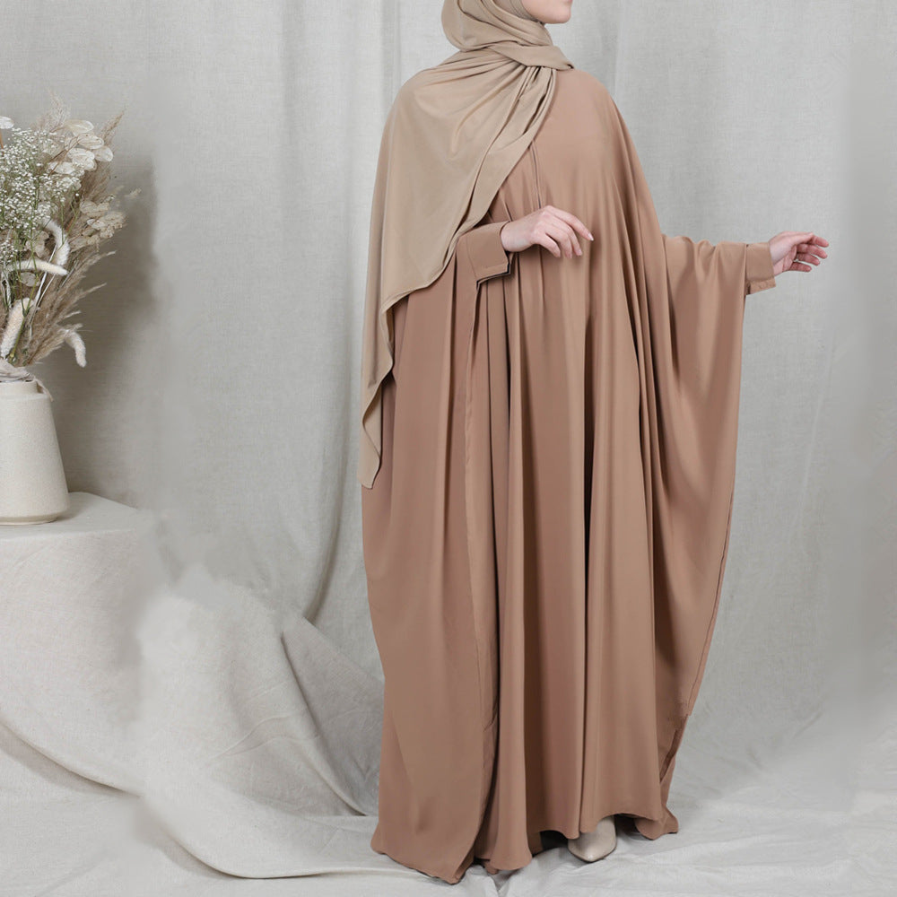 1425#Length : About 147cm / 58 Inch Solid Color Nida Jilbab_ Arab Plus Size Bat sleeves Prayer Dress Abaya