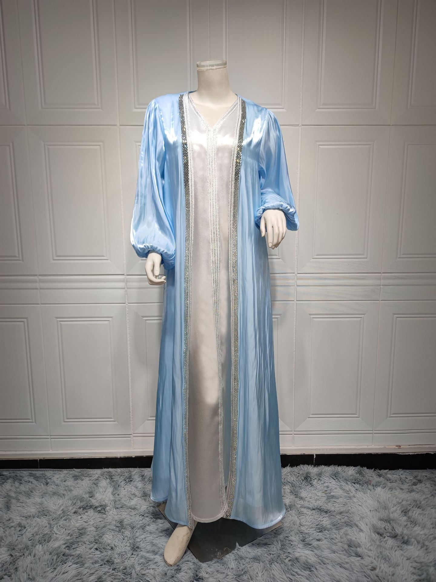 1266#2 piece elegant modest Muslim women white dinner party evening kaftan dresses