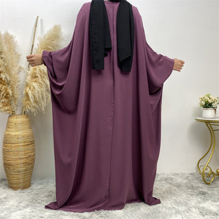 689#Premium nida solid color batwing closed abaya maxi dresses with back zipper