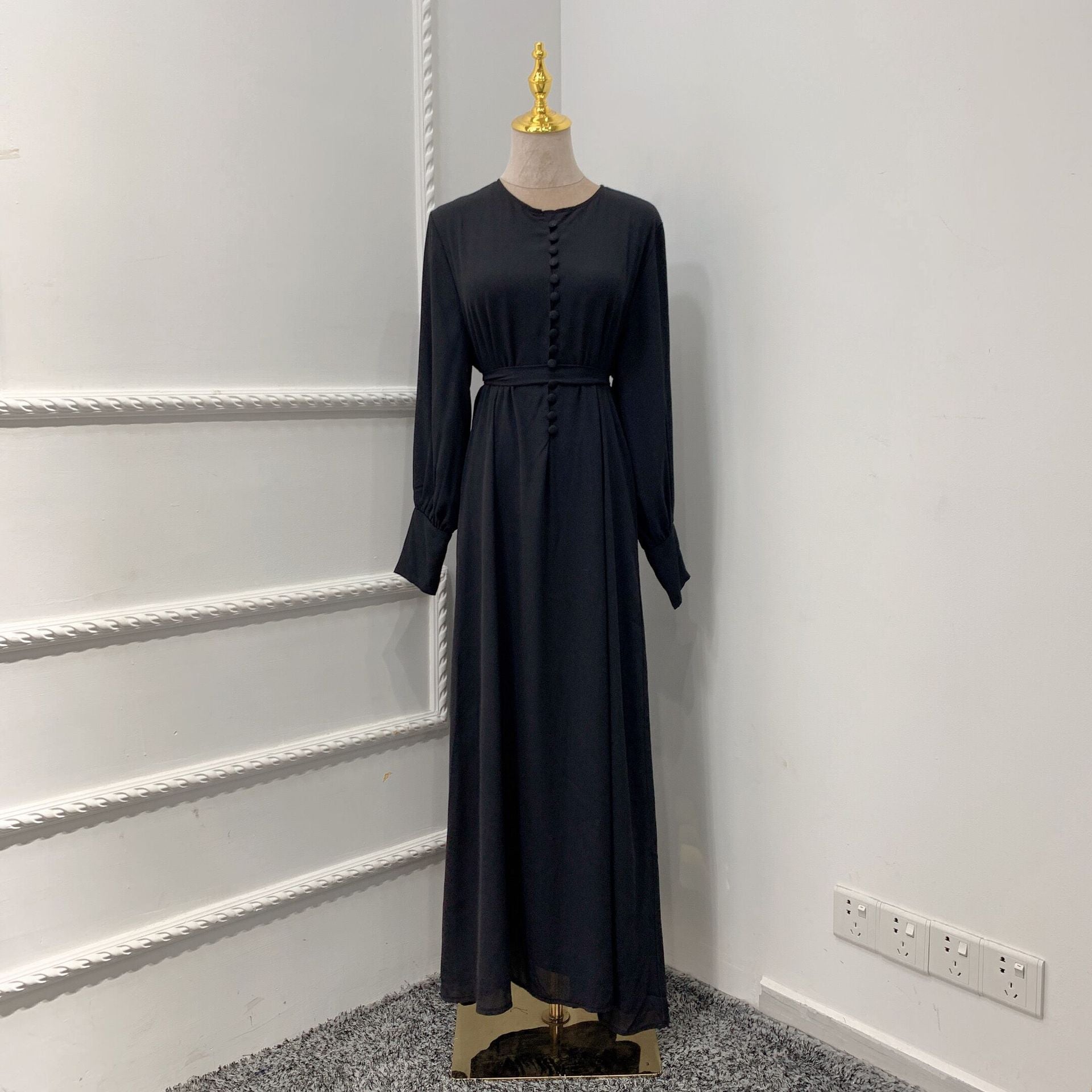 1458# Two Layers Heavy Chiffon Maxi Islamic Dress with Buttons