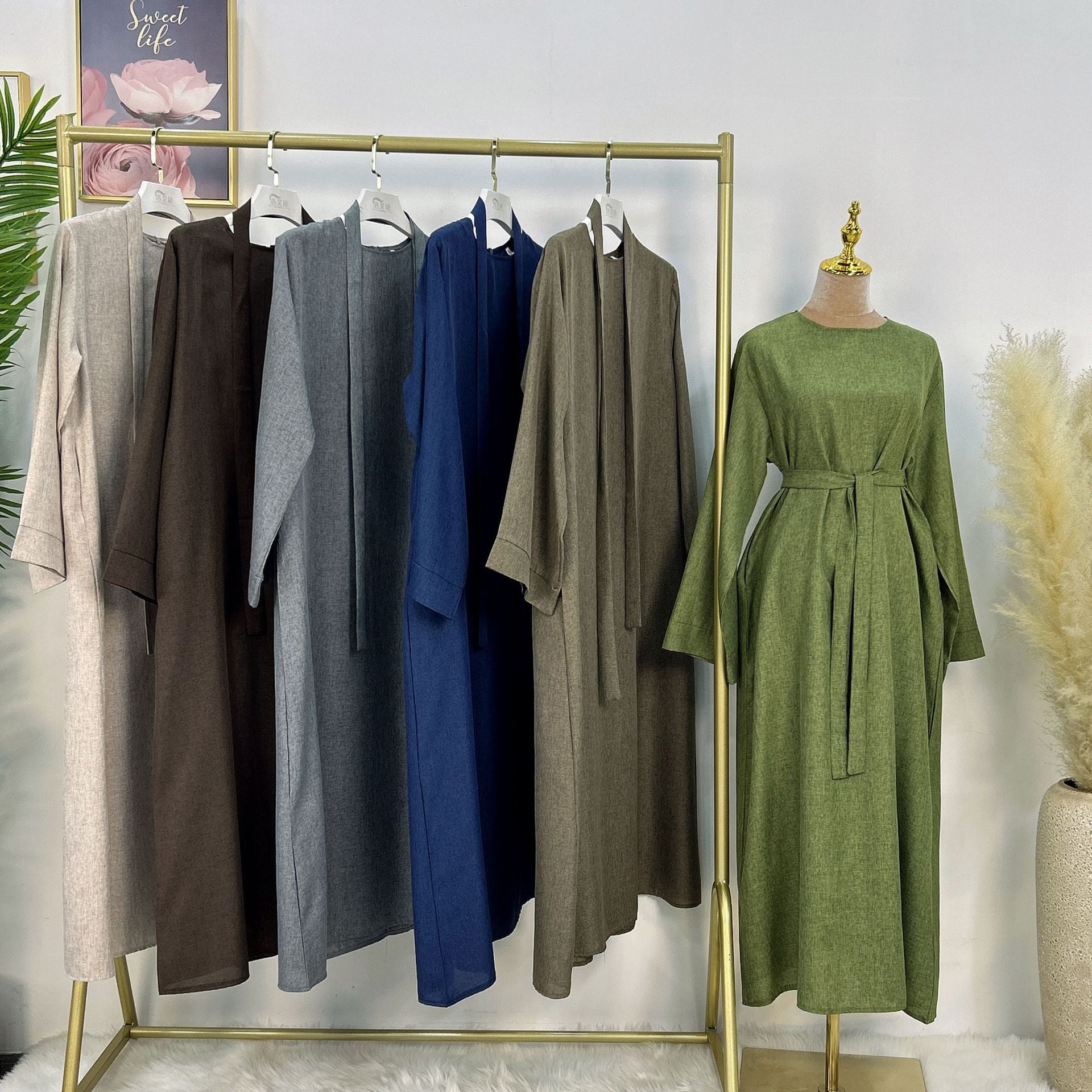 1574# Islamic Clothing Linen Closed Abaya Daily Wear Muslim Girls Abaya Turkey Abaya