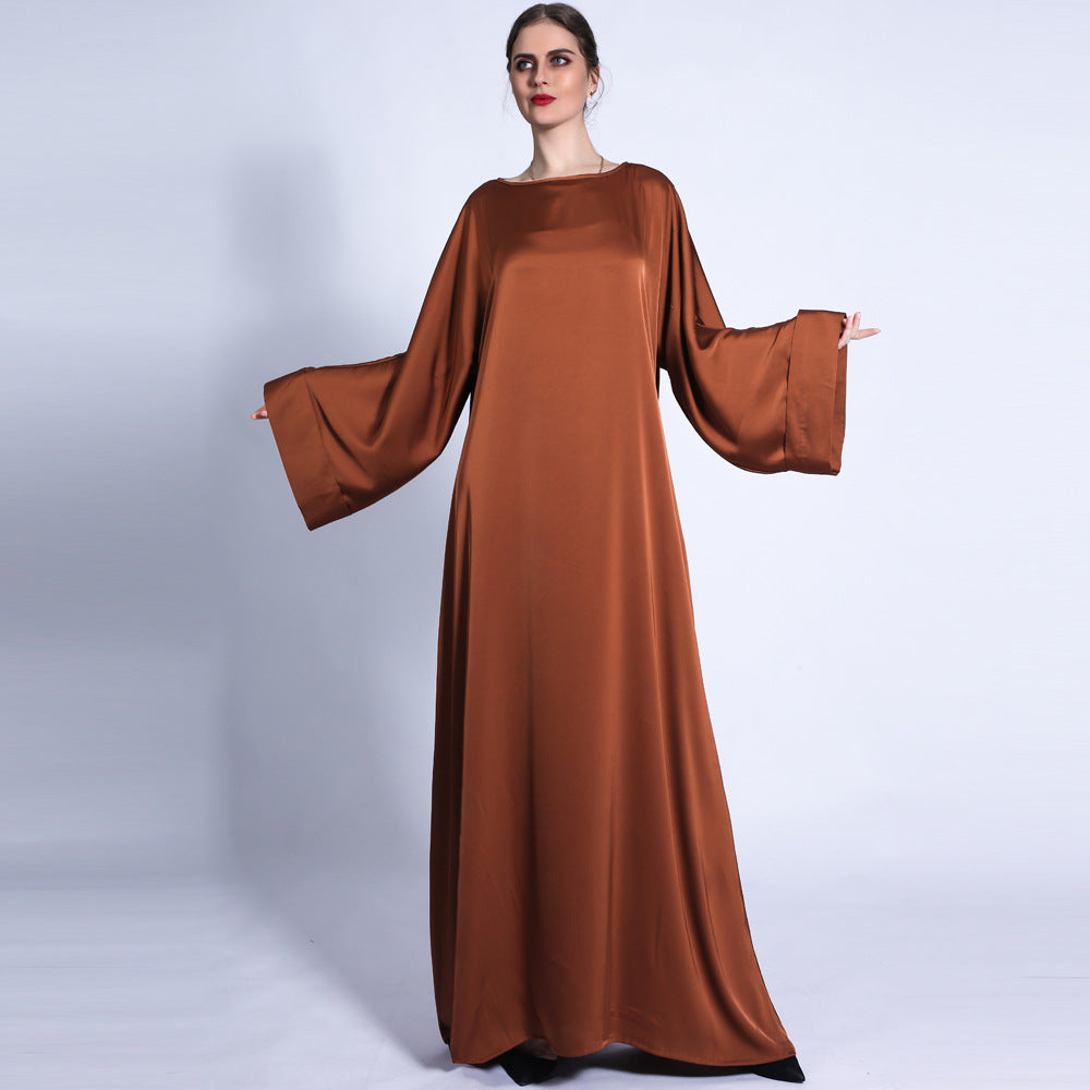 G1304#Autumn matte solid color  tassel diamond belt long muslim dress women