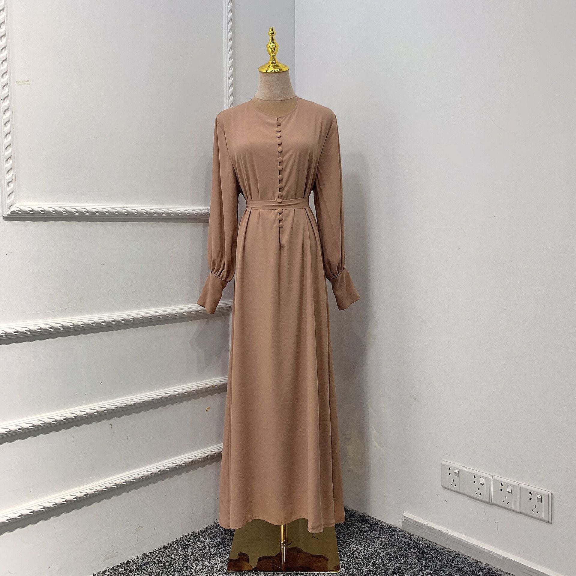 1458# Two Layers Heavy Chiffon Maxi Islamic Dress with Buttons