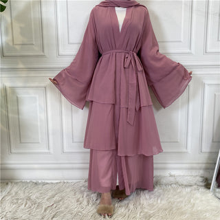 896# Best seller 3 layered chiffon open abaya cardigan