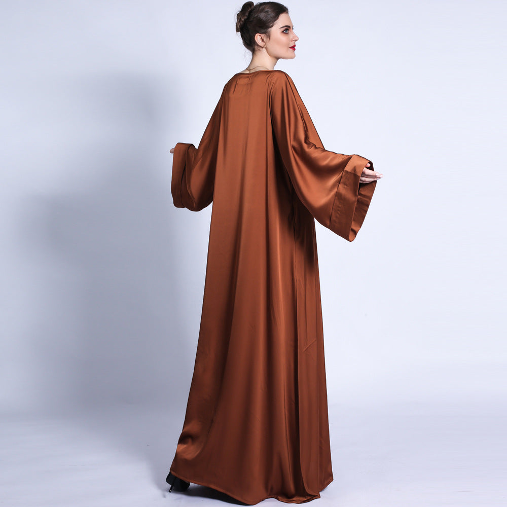 G1304#Autumn matte solid color  tassel diamond belt long muslim dress women