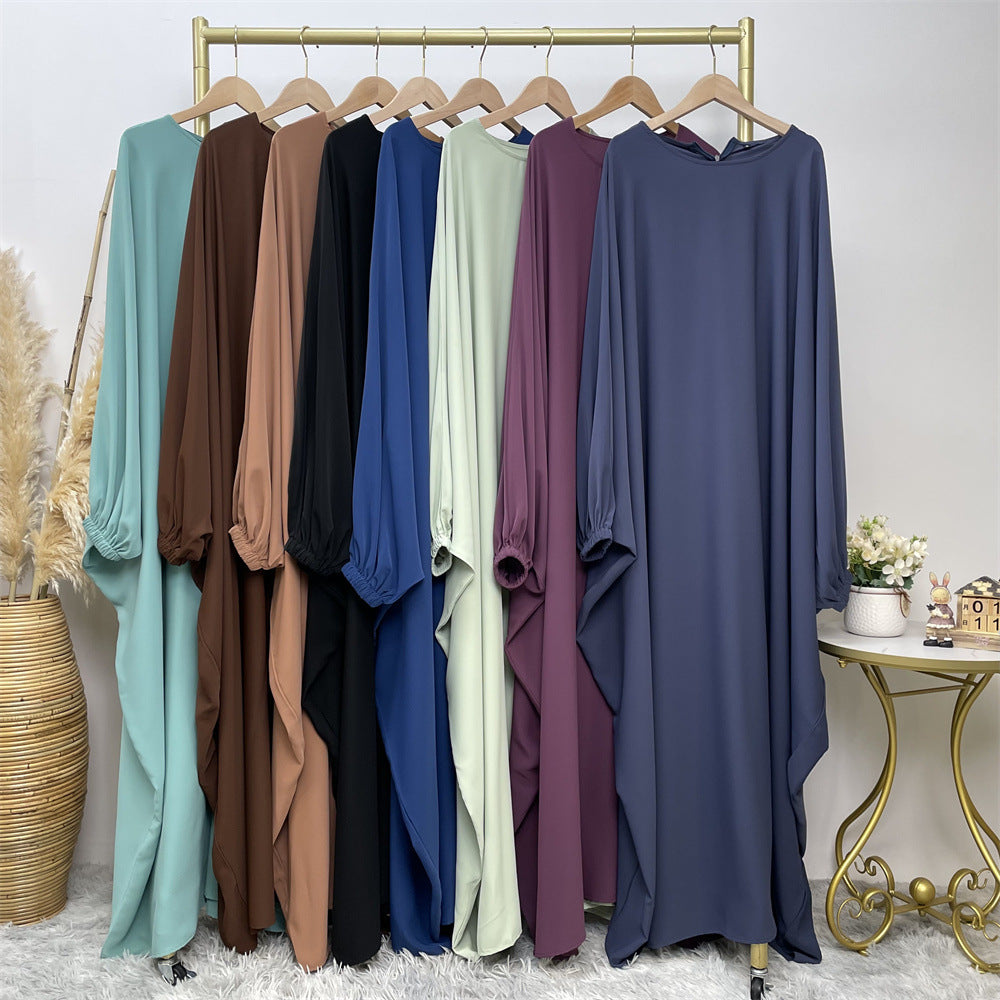 689#Premium nida solid color batwing closed abaya maxi dresses with back zipper
