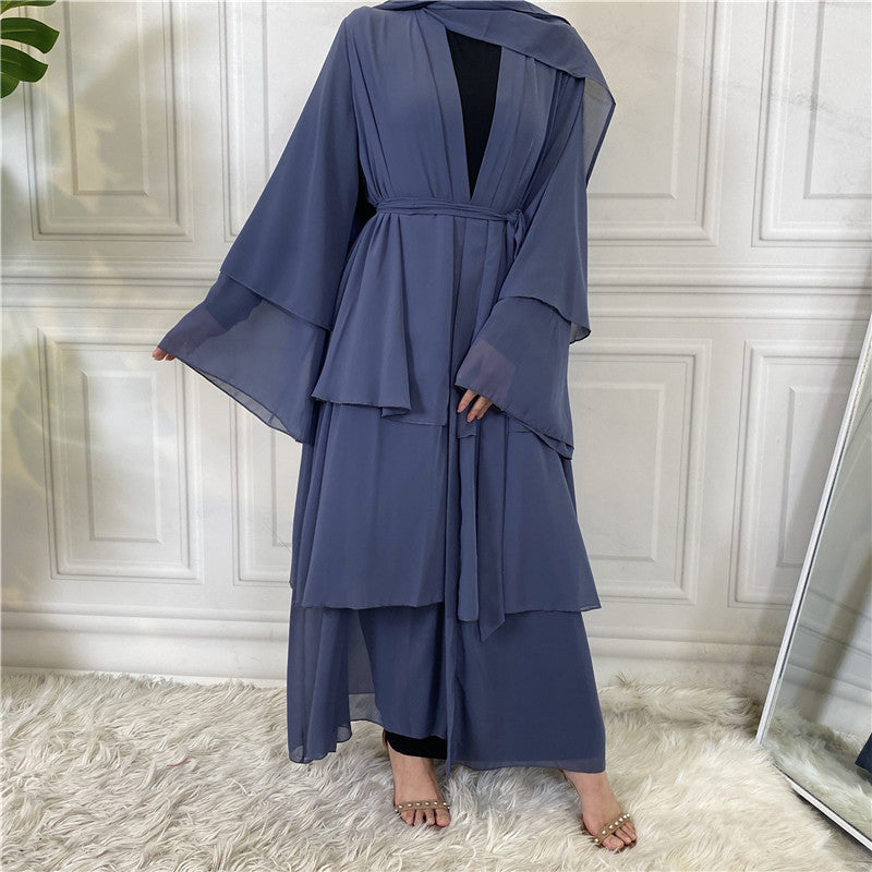 896# Best seller 3 layered chiffon open abaya cardigan