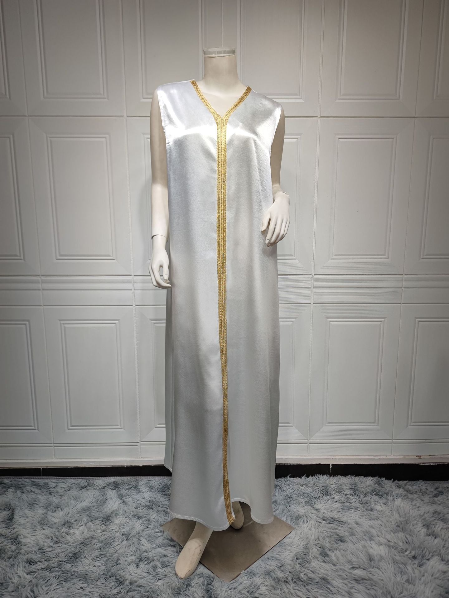 1266#2 piece elegant modest Muslim women white dinner party evening kaftan dresses