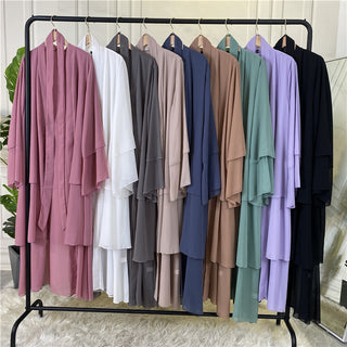 896# Best seller 3 layered chiffon open abaya cardigan