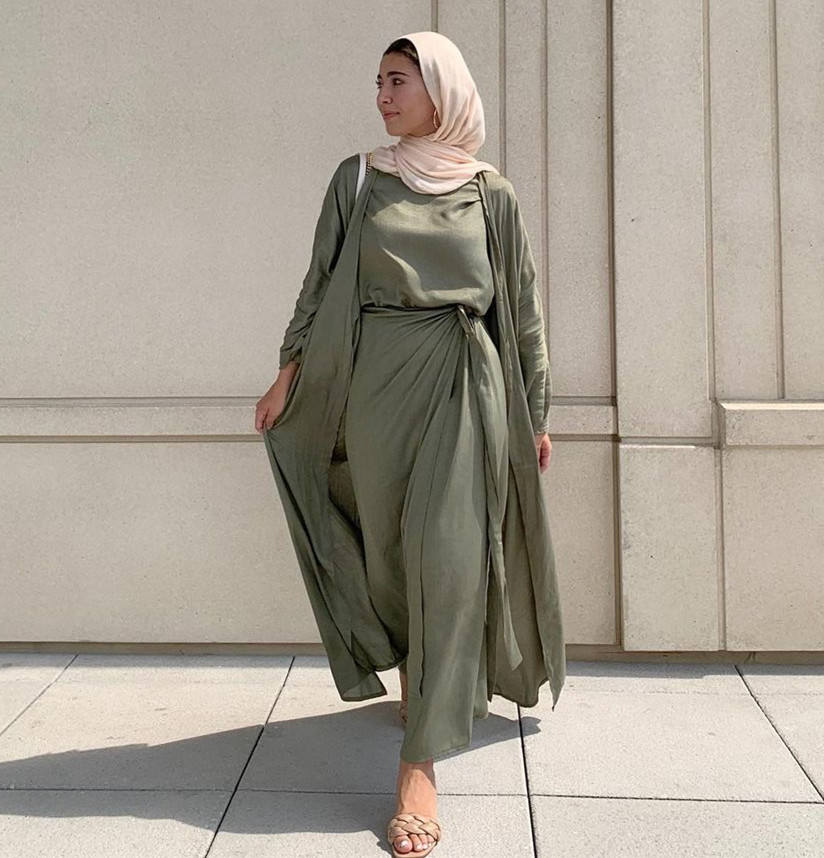 1452#3pcs Set kimono open Cardigan Islamic Clothing Muslim Dress