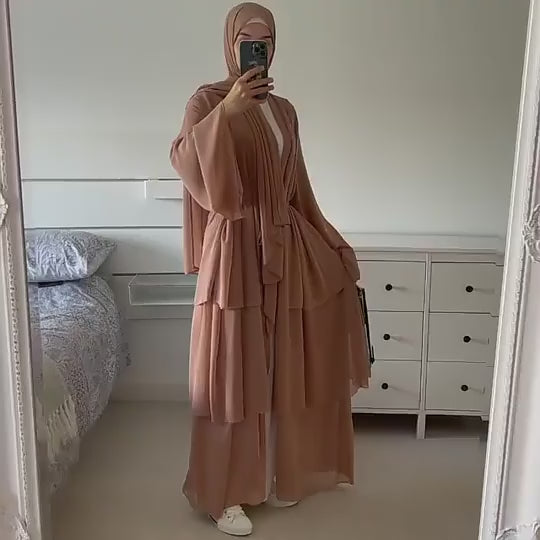 896# Best seller 3 layered chiffon open abaya cardigan