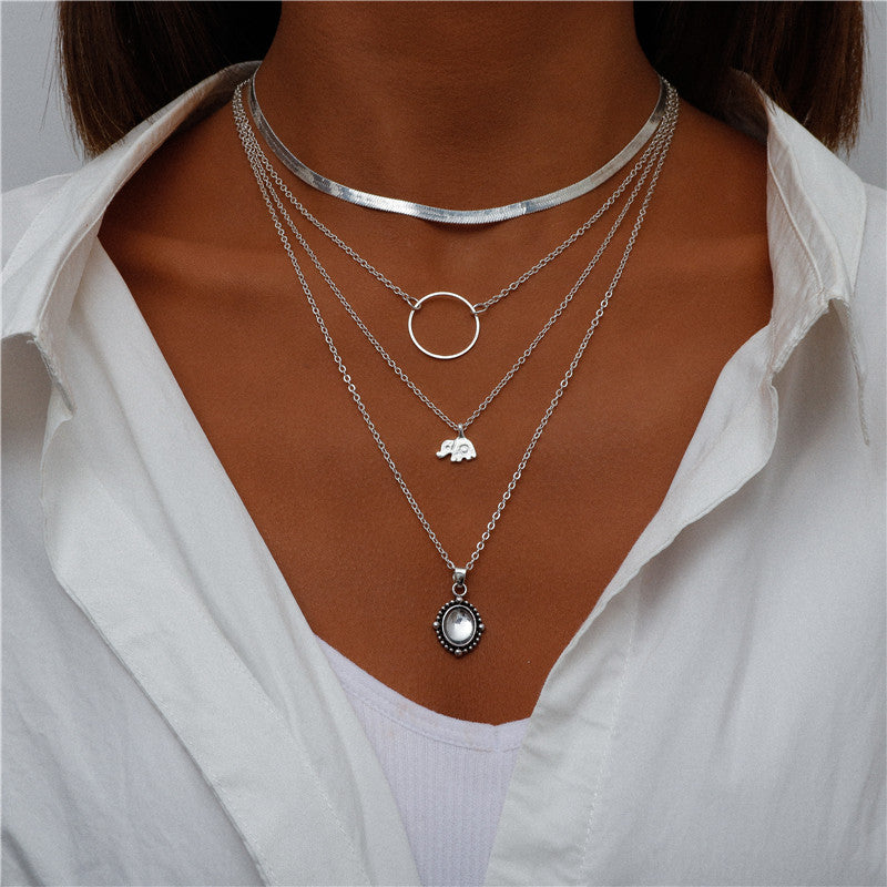 N18#Chain Necklaces for Women Boho Elephant Hearts Pendants