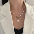 N14# Fashion Imitation Pearl Thick Chain Pendant Necklace