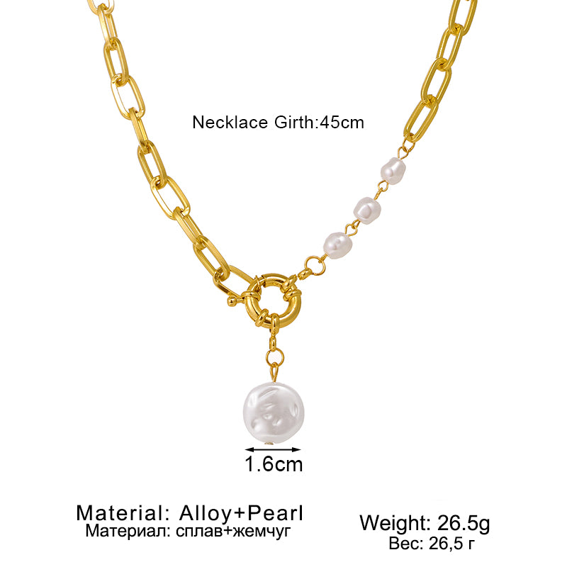 N14# Fashion Imitation Pearl Thick Chain Pendant Necklace