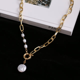 N14# Fashion Imitation Pearl Thick Chain Pendant Necklace